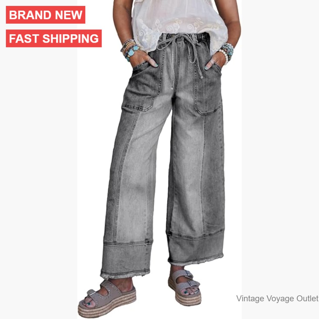 High Waisted Wide Leg Jeans Stretchy Drawstring Denim Pants